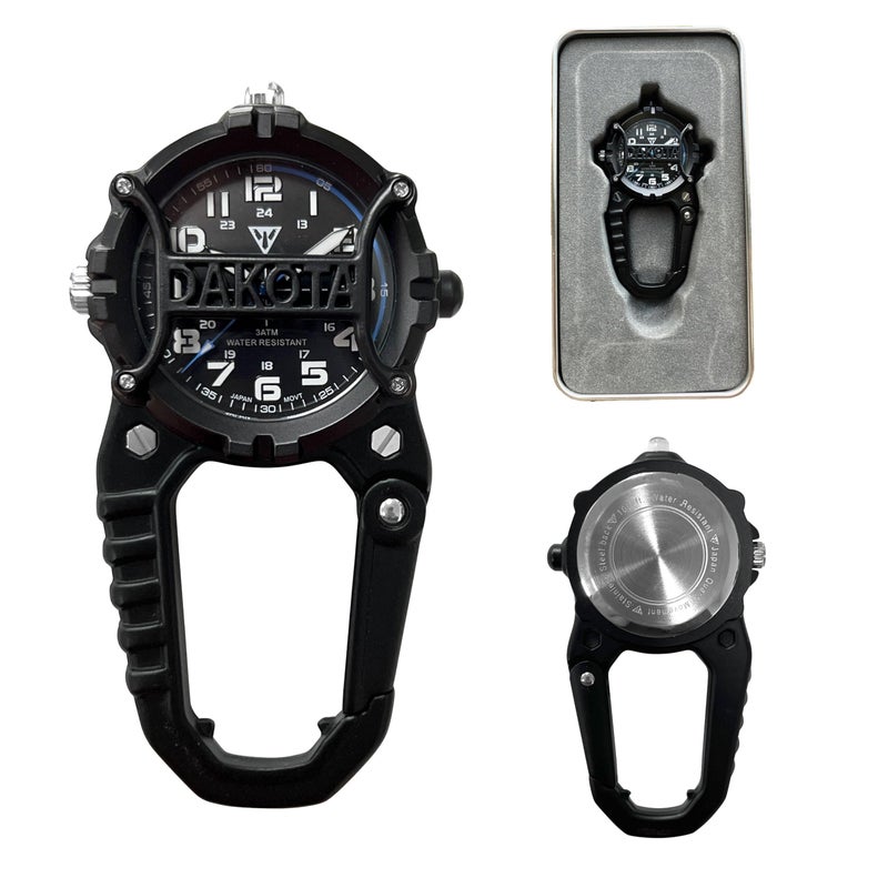 Dakota Watch Microlight, Clip Watch, Flashlight and Watch, Outdoor Gifts for Men, Use for Field and Work Watch, Tactical Watch with LED Flashlight with or Without Dial Protector - Black - Dial Cage - Image 3