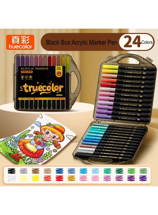 True Color Small Black Box Acrylic Markers, 24 Stackable Colors for Elementary School Students - Image 1