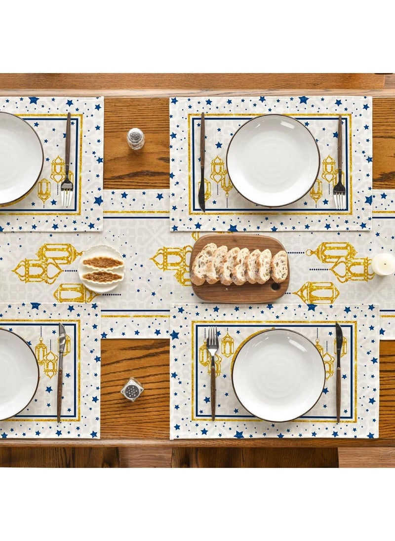 General 1 PCS Eid Mubarak Table Flag + 4 PCS Table Placemats Ramadan Kareem Table Decorations Star Moon Lantern Ramadan Decor Sets For Dining Supply  - Image 5
