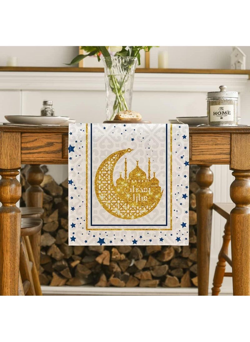 General 1 PCS Eid Mubarak Table Flag + 4 PCS Table Placemats Ramadan Kareem Table Decorations Star Moon Lantern Ramadan Decor Sets For Dining Supply  - Image 3