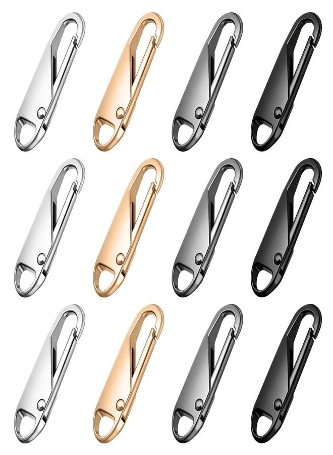 Aufee Zipper Pull Replacement, 12Pcs Detachable Zipper Repair Kit, Universal Metal Pull Tabs for Clothing, Bags, Backpacks, Boots, Luggage (4Colors, Black, Gold, Silver, Gray) - Image 1