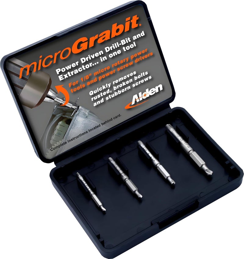 ALDEN 4507P Grabit Micro Broken Bolt Extractor 4 Piece Kit - Small Bolt and Screw Remover - Ideal for PC and Mac Repair - Made in The USA - Image 1