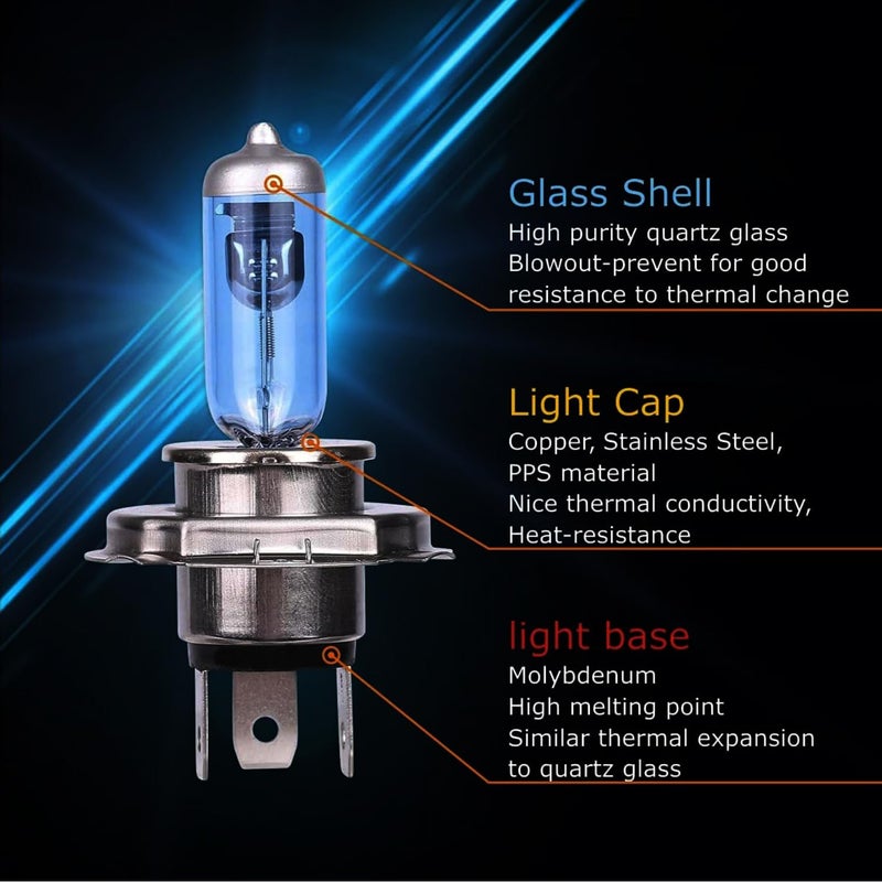 Sinoparcel H4/9003 Halogen Headlight Bulbs White 5000K, High and Low Beam, Brighter Replacement for Standard 60W/55W Light, Pack of 2 - Image 4