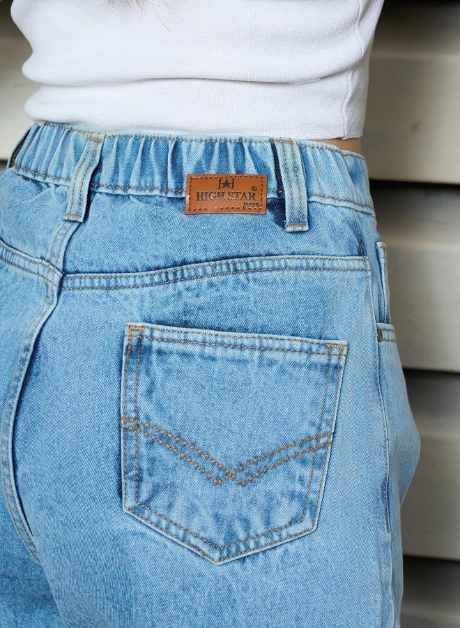 HIGH STAR Women's Indigo 100% Cotton Bleached Full Length Slim Fit Jeans  - Image 1