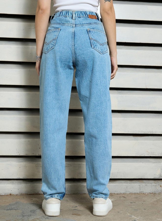 HIGH STAR Women's Indigo 100% Cotton Bleached Full Length Slim Fit Jeans  - Image 5