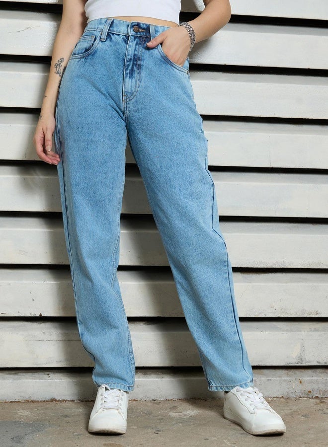 HIGH STAR Women's Indigo 100% Cotton Bleached Full Length Slim Fit Jeans  - Image 2