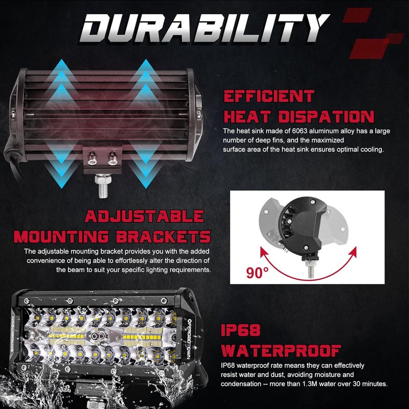 OFFROADTOWN LED Pods, 2pcs 6inch 240W Off Road Driving Lights LED Work Light Bar Spot Flood Combo Fog Light Waterproof Cubes for Truck Boat Pickup UTV ATV Marine Motorcycle - Image 3