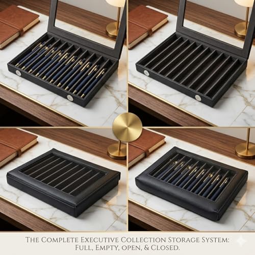 essart Premium 4 Level Pen Organizer Box – 60 Slot Faux Leather Pen Case with Transparent Display Lid, Luxury Storage for Pens Collection (Black) - Image 2