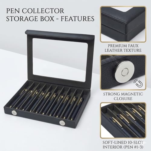 essart Premium 4 Level Pen Organizer Box – 60 Slot Faux Leather Pen Case with Transparent Display Lid, Luxury Storage for Pens Collection (Black) - Image 4