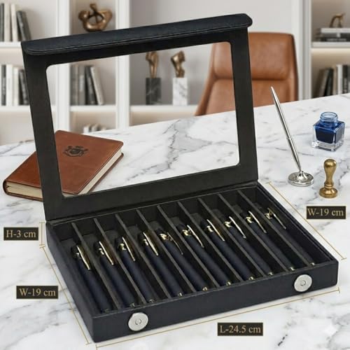 essart Premium 4 Level Pen Organizer Box – 60 Slot Faux Leather Pen Case with Transparent Display Lid, Luxury Storage for Pens Collection (Black) - Image 3