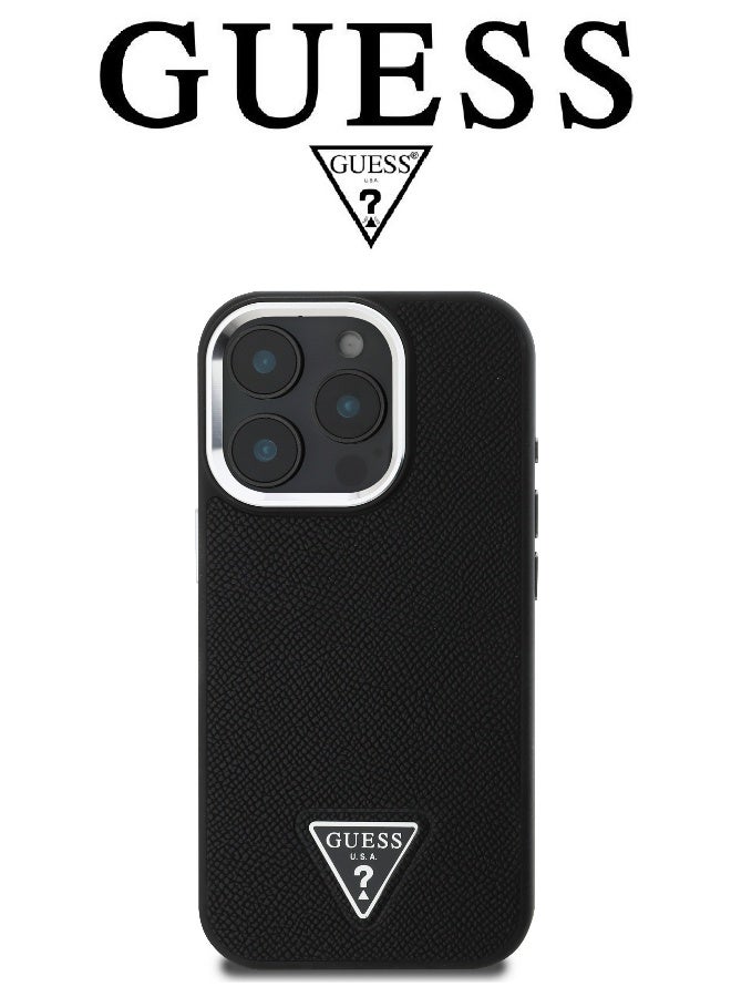 GUESS iPhone 16 Pro Max case, iphone case Supports Magsafe wireless charging, leather iphone 16 pro max cover, with French design and original GUESS brand logo, from CG Mobile.Black - Image 1
