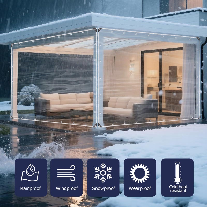 SHADEPLUS Clear Tarp 3'x6' 15MIL - Heavy-Duty Transparent Waterproof, Wind & Tear-Resistant Clear PVC Tarp Includes Cable Ties & Fixing Rope. Ideal for Terraces, Pavilions, Porches & More - Image 2