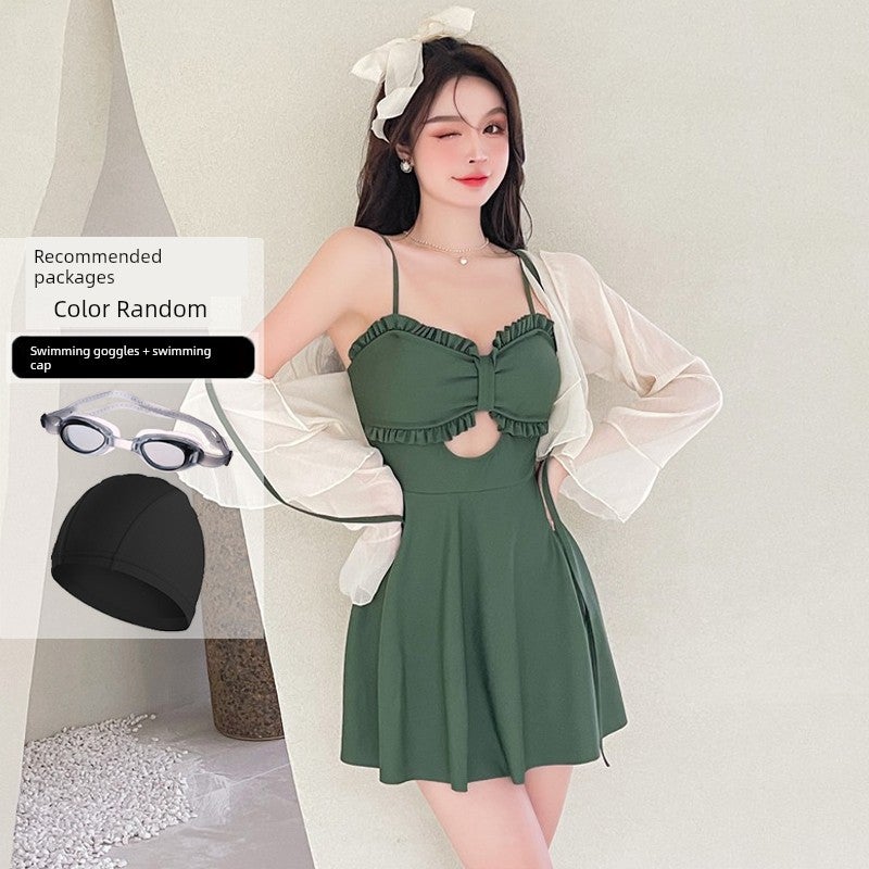Vacation swimsuit women's jumpsuit style 2025 new long-sleeved blouse two-piece set slimming belly cover conservative hot springs - Image 3