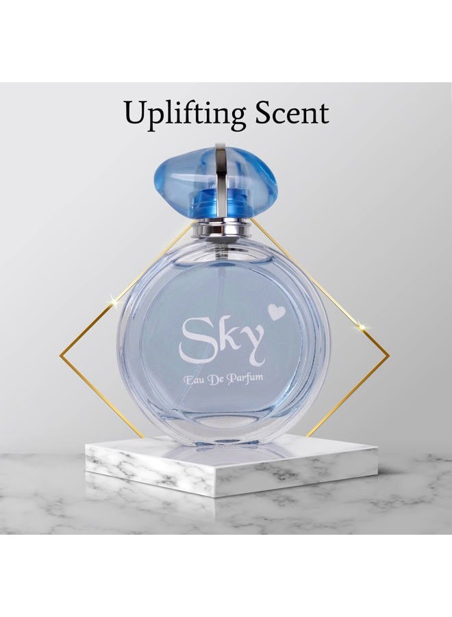 NovoGlow Sky for Women - 3.3 Fl Oz Eau De Parfum Spray - Long-Lasting Fruity Floral & Woody Scents Smell Sweet & Feminine All Day Includes Carrying Pouch Lovely Gift for Women on All Occasions  - Image 2