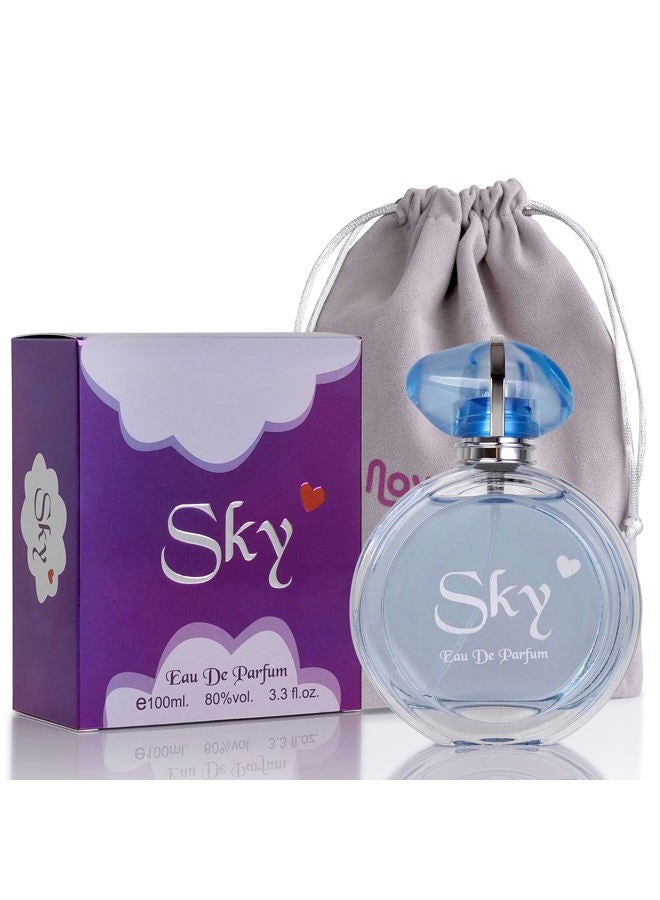 NovoGlow Sky for Women - 3.3 Fl Oz Eau De Parfum Spray - Long-Lasting Fruity Floral & Woody Scents Smell Sweet & Feminine All Day Includes Carrying Pouch Lovely Gift for Women on All Occasions  - Image 1