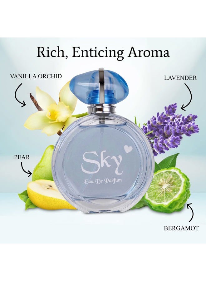 NovoGlow Sky for Women - 3.3 Fl Oz Eau De Parfum Spray - Long-Lasting Fruity Floral & Woody Scents Smell Sweet & Feminine All Day Includes Carrying Pouch Lovely Gift for Women on All Occasions  - Image 3