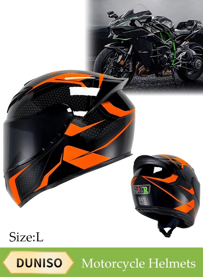 Full Face Motorcycle Helmet, Lightweight Crash Resistant Motorcycle Helmet, All Season Cool Racing Helmet,with Black Lenses, Breathable Lining, Suitable for Both Men and Women (L)