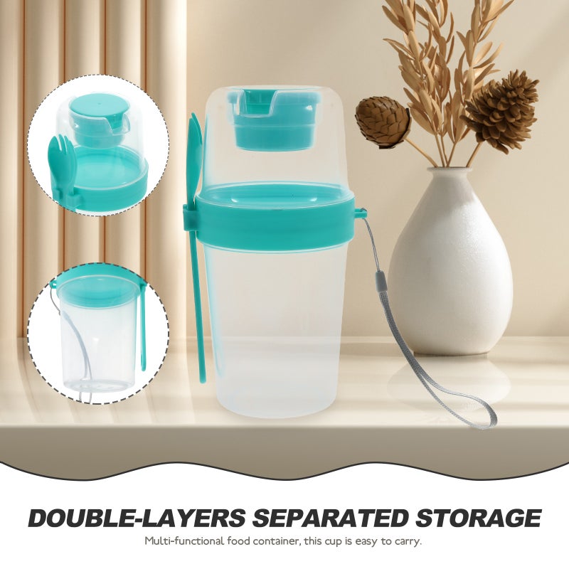 2 Sets of Portable Overnight Oats Cup with Spoon Double Layer Airtight Jars Portable Salad Cup - Image 3