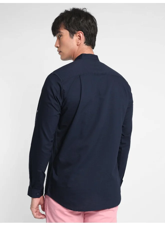 Beyoung Long Sleeve Midnight Blue Oxford Shirt for Men