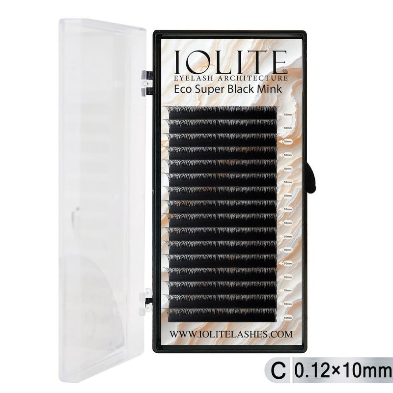 Iolite Super Black Mink Lash Extension – C Curl 0.12T Mix (6mm–15mm) | Premium Black Mink Eyelash Extension Tray for Lash Artists ISBMC12T - 10MM