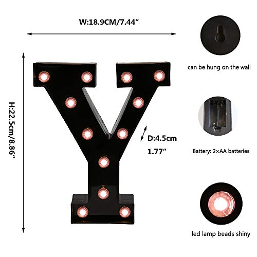 OYCBUZO Light Up Black Alphabet Marquee Letters Sign LED Marquee Number Lights Sign for Night Light Home Bar Christmas Lamp Birthday Party Wedding Decorations Y - Image 5