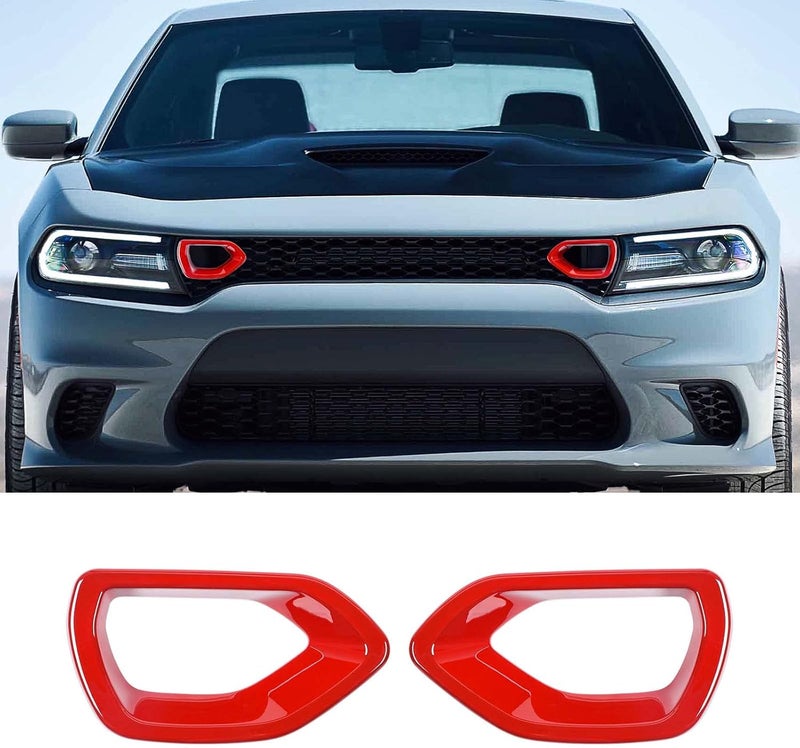 CheroCar for Charger Bumper Center Grill Grille Cover Trim Cover Compatible with 2015-2023 Dodge Charger R/T Scat Pack,Red… Scratch resistant - Image 1