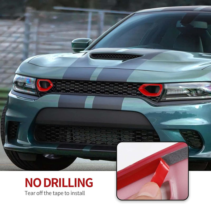 CheroCar for Charger Bumper Center Grill Grille Cover Trim Cover Compatible with 2015-2023 Dodge Charger R/T Scat Pack,Red… Scratch resistant - Image 4