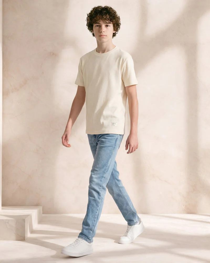 ردتاغ Boys Ivory Plain T-Shirt