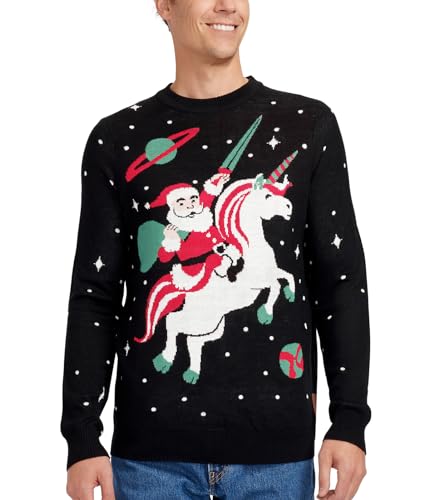 Tipsy Elves Ugly Christmas Sweaters for Men - Colorful and Funny Men's Christmas Sweaters - Festive Holiday Pullovers - Men's Hilarious Black Santa Unicorn Christmas Ugly Sweater Size X-Large - Image 5