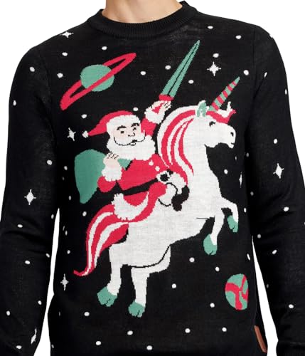 Tipsy Elves Ugly Christmas Sweaters for Men - Colorful and Funny Men's Christmas Sweaters - Festive Holiday Pullovers - Men's Hilarious Black Santa Unicorn Christmas Ugly Sweater Size X-Large - Image 3