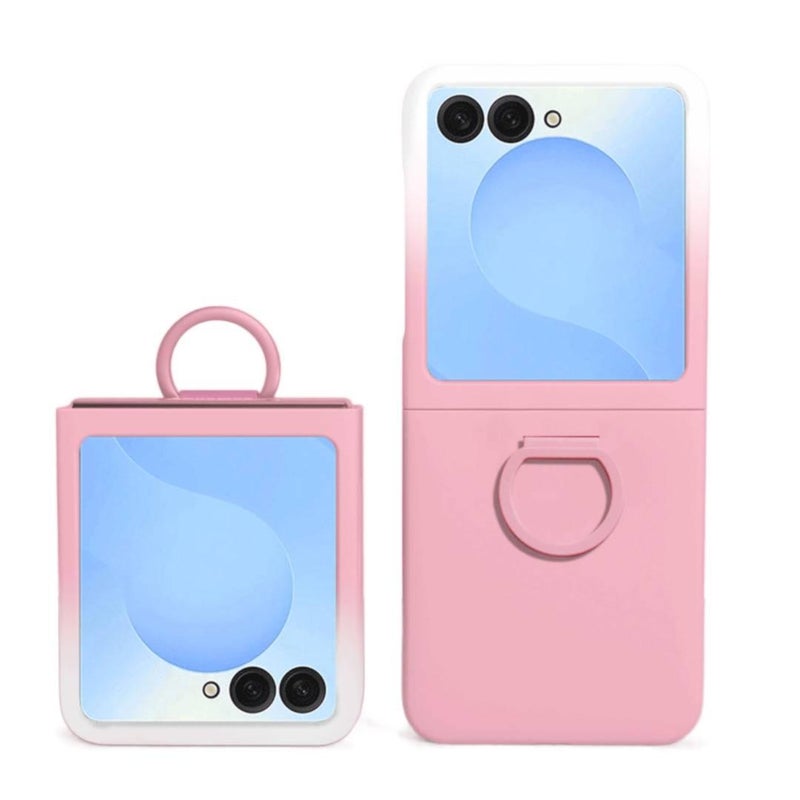 غطاء واقي بFilm لـ Samsung Galaxy Z Flip 7 باللون وردي مع ملمس ناعم وحامل حلقة مع مقاوم للصدمات مع حماية من السقوط للاستخدام الداخلي للرحلات اليومية للتخزين العملي - Image 1