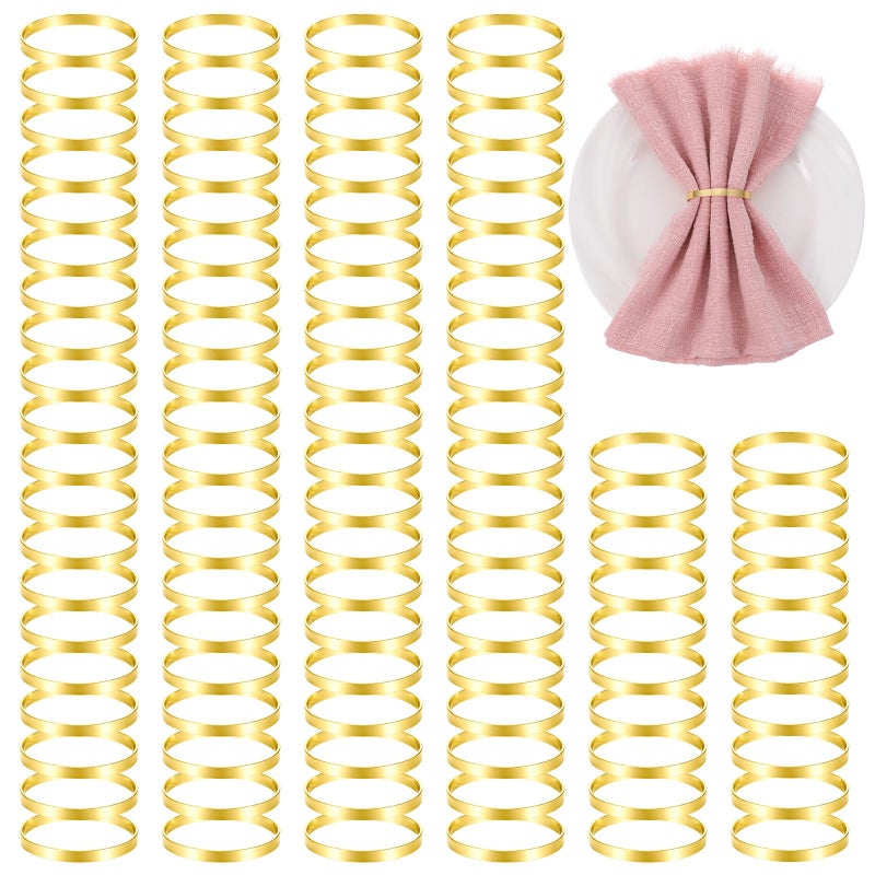 Wanmu 100 Pcs Gold Napkin Rings, Metal Napkin Ring Napkins Holders Buckles, Stylish Napkins Ring Bulk for Table Settings Family Dinner Wedding Christmas Easter Party Dinner Table, Shiny Tables Decor - Image 1