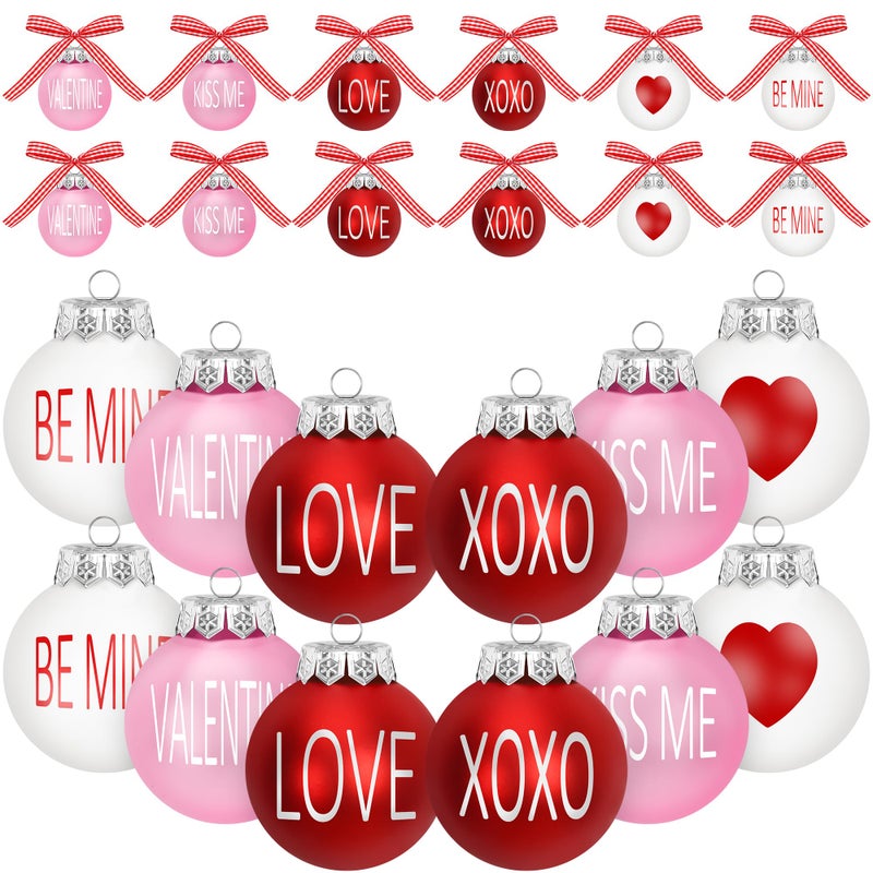 Melisheer 24PCS Ball Ornaments, 2.36 Inches Red Pink White Ball Shaped Ornaments, Cute Ball Hanging Baubles Decorations for Tree Love Day Wedding Christmas Party Supplies - Image 1