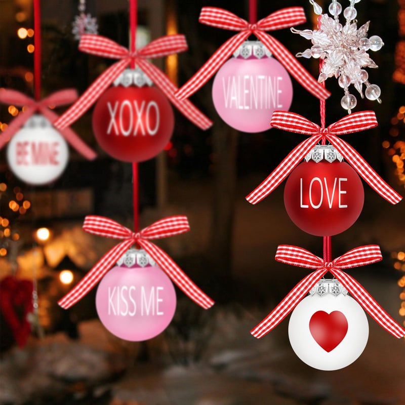 Melisheer 24PCS Ball Ornaments, 2.36 Inches Red Pink White Ball Shaped Ornaments, Cute Ball Hanging Baubles Decorations for Tree Love Day Wedding Christmas Party Supplies - Image 4