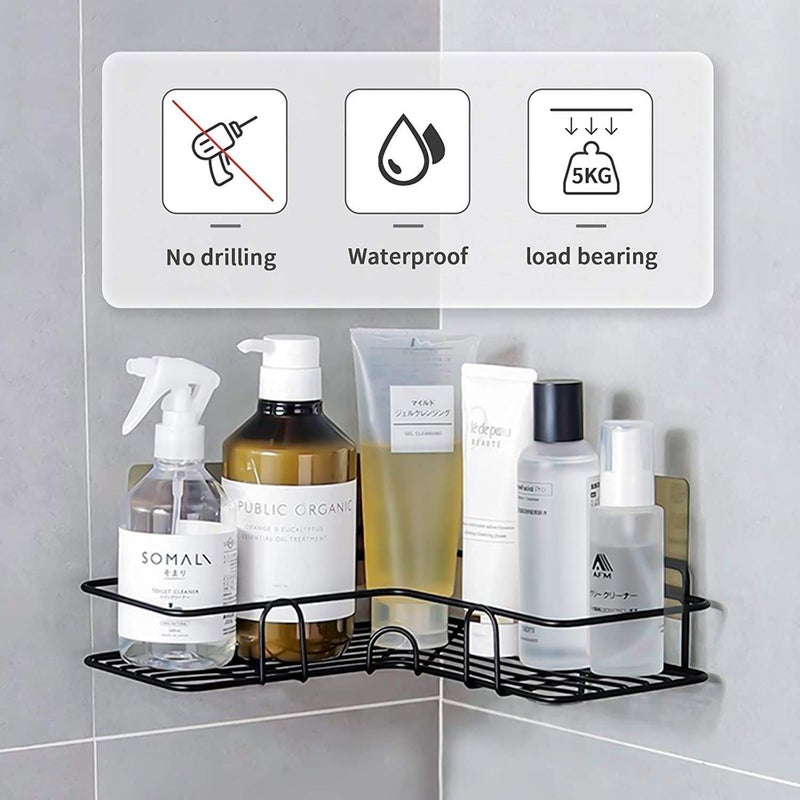 LONGMIRE Corner Shower Caddy, Adjustable 304 Stainless Steel Corner Bathroom Shelf, No Drilling Wall Mounted Triangle Basket Storage Organizer Rack for Washroom, Toilet, Dorm, Kitchen - Image 3