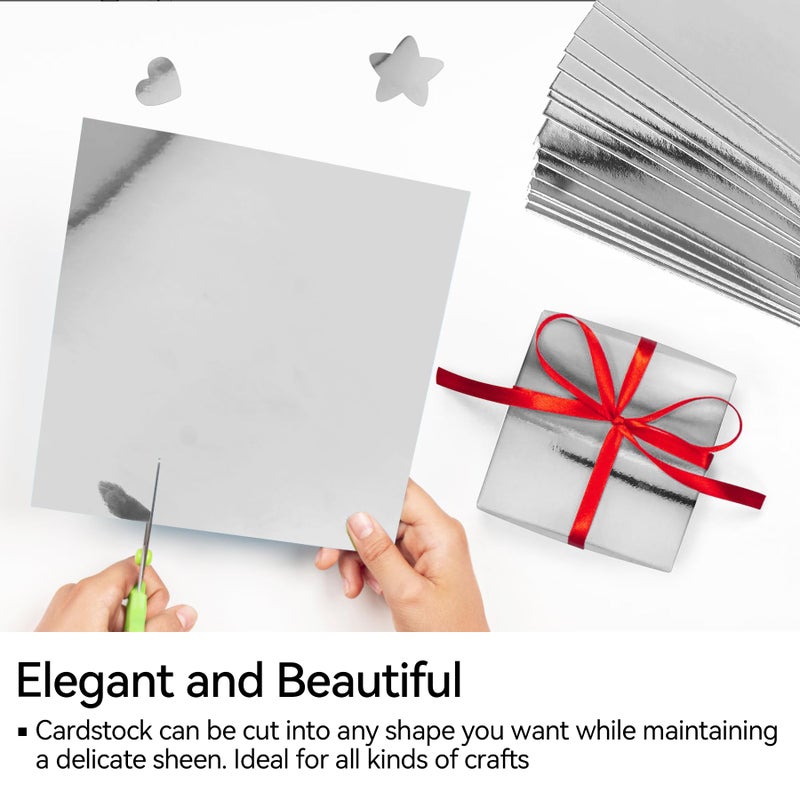 Nufiwra 30 Sheets Metallic Silver Cardstock Paper - A4 Size (250gsm), Mirror Finish Silver Foil Board for Crafting, Invitations, and Decorations - Die Cut and Plotter Compatible - Image 4