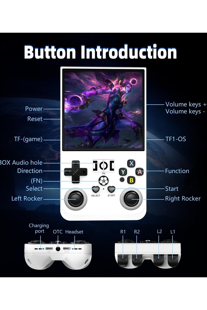 جوشبيرغ وحدة تحكم ألعاب محمولة R36MAX ريترو، سعة 128 جيجابايت، مزودة بأكثر من 22000 لعبة كلاسيكية مدمجة، نظام لينكس محمول مفتوح المصدر، شاشة IPS عالية الدقة 4K مقاس 4.0 بوصة ومشغل فيديو (أبيض 128 جيجابايت) - Image 4