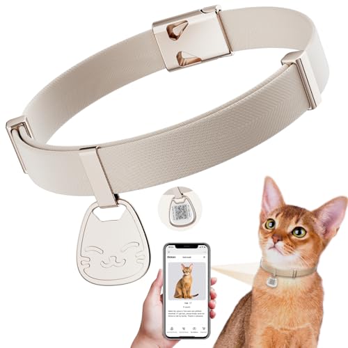 typecase Cat Collar with QR Code Name Tag, Breakaway Kitten Collar for Boy & Girl Cats, Ultra Soft Elastic Adjustable Band, Safety Break Away Buckle, Comfortable & Secure Pet ID Collar (6"-12"), Khaki - Image 1