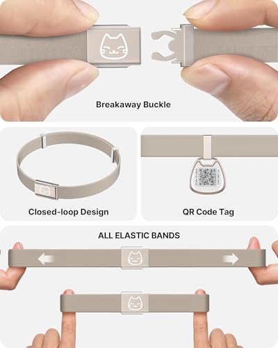 typecase Cat Collar with QR Code Name Tag, Breakaway Kitten Collar for Boy & Girl Cats, Ultra Soft Elastic Adjustable Band, Safety Break Away Buckle, Comfortable & Secure Pet ID Collar (6"-12"), Khaki - Image 3