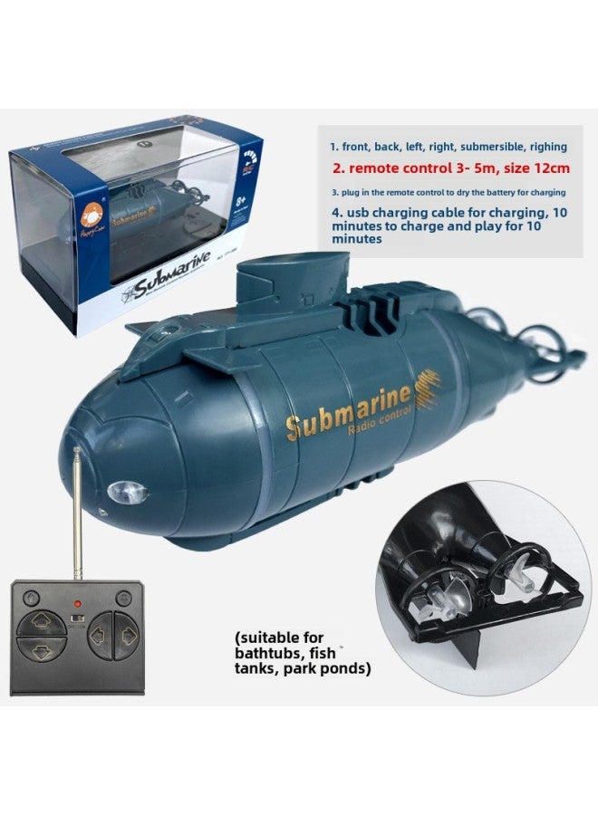 Ultra-small Mini Remote Control Submarine Charging Wireless Remote Control Speedboat Creative Children Water Toys Electric Boat-Color:Gray Blue Nuclear Submarine-49mhz-Specification:Charging Head + Charging Cable - Free Remote Control Battery + Tools  - Image 1