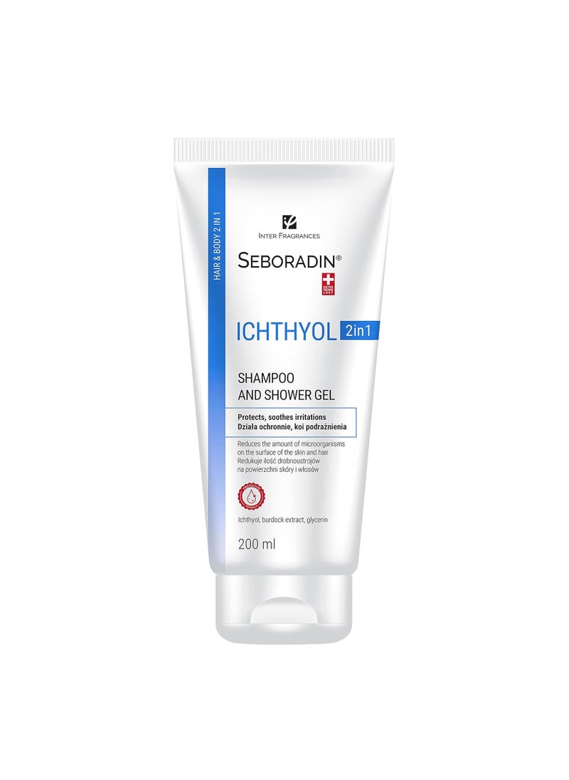 Seboradin Seboradine Ichthyol Anti-Dandruff Shampoo & Gel for Sensitive Atopic Skin 2 in 1, Contains White Ichthyol, Burdock Root Extract and Glycerin, Antibacterial (200 ml)  - Image 1