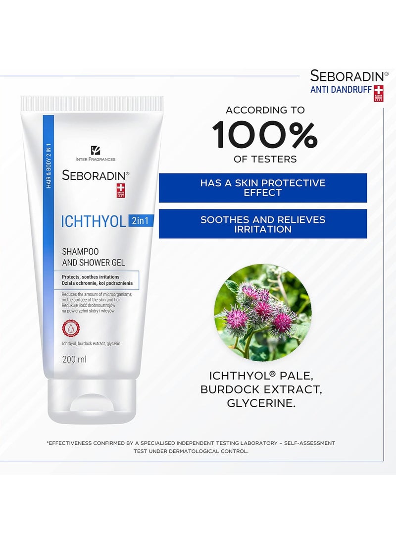 Seboradin Seboradine Ichthyol Anti-Dandruff Shampoo & Gel for Sensitive Atopic Skin 2 in 1, Contains White Ichthyol, Burdock Root Extract and Glycerin, Antibacterial (200 ml)  - Image 2