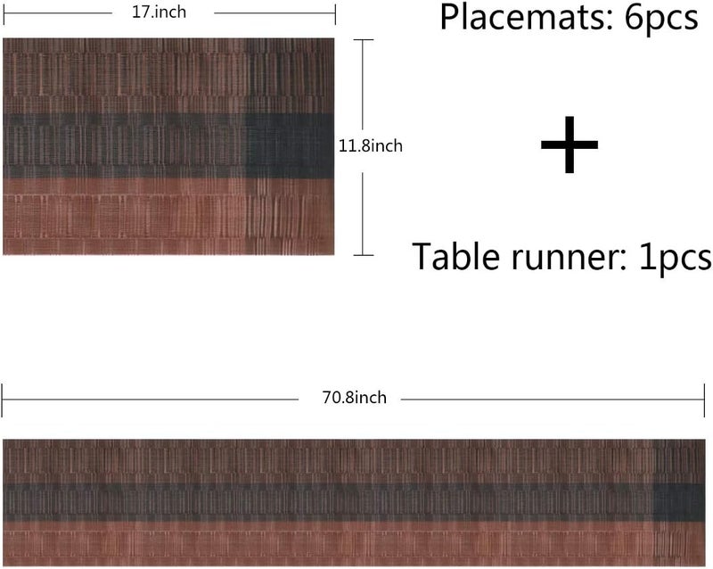 Misuhom Placemats with Table Runner Set Heat Resistant Non Slip MatsCrossweave Woven Vinyl Kitchen Tablemats for Dining Table Parties Farmhouse Thanksgiving Christmas  GatheringBrown  Black - Image 3