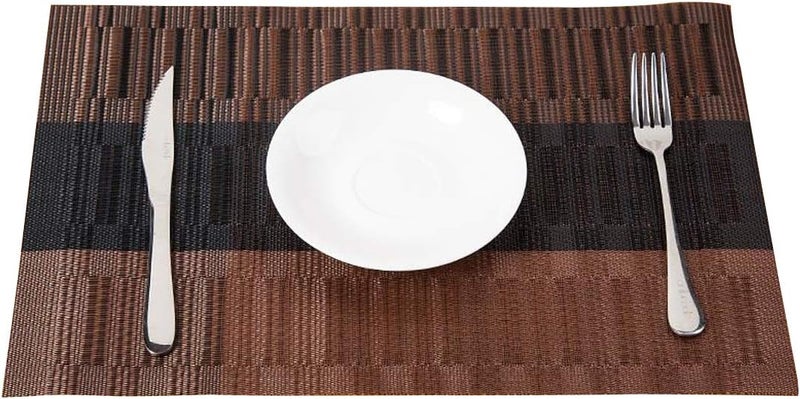 Misuhom Placemats with Table Runner Set Heat Resistant Non Slip MatsCrossweave Woven Vinyl Kitchen Tablemats for Dining Table Parties Farmhouse Thanksgiving Christmas  GatheringBrown  Black - Image 5
