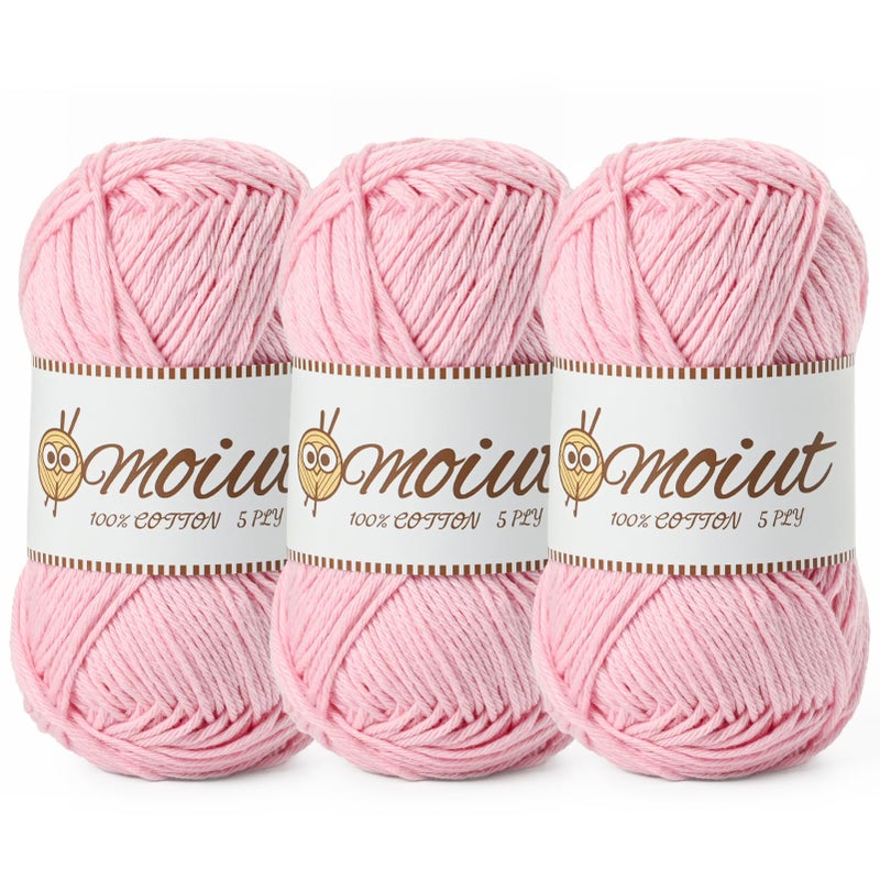 OMoiut 3 Pack Cotton Yarn for Crocheting, Baby Yarn for Crocheting Soft, 393yds / 5.29oz Fluffy Amigurumi Crochet Yarn, 5 Ply 100% Milk Cotton Yarn for Puzzleã€Socksã€Clothes(3 Pink) - Image 1
