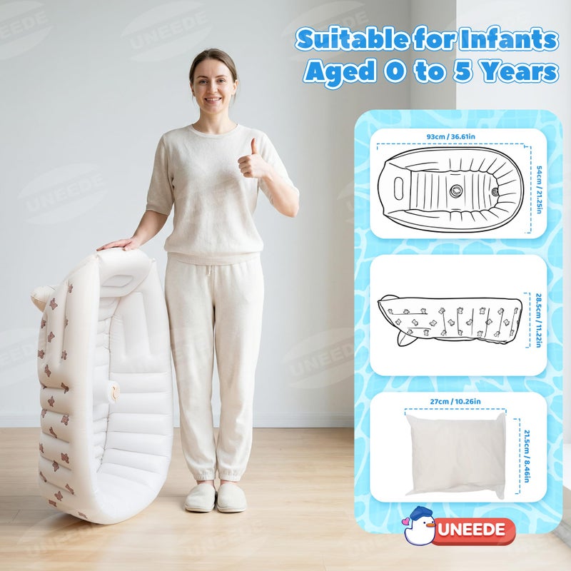 UNEEDE Inflatable Bathtub for Toddlers, Portable Baby Tub with Built-in Air Pump, Anti-Slip Design with Big Drain, Perfect for 0-6 Months Newborn and up, Ideal for Home Travel & Beach - Image 2