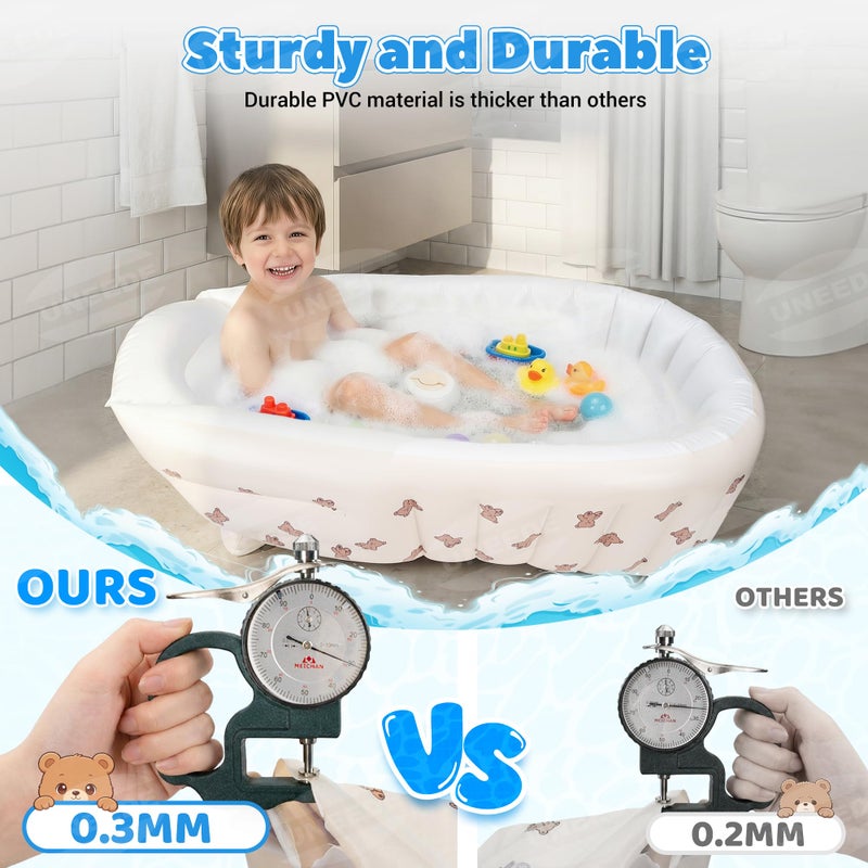 UNEEDE Inflatable Bathtub for Toddlers, Portable Baby Tub with Built-in Air Pump, Anti-Slip Design with Big Drain, Perfect for 0-6 Months Newborn and up, Ideal for Home Travel & Beach - Image 5