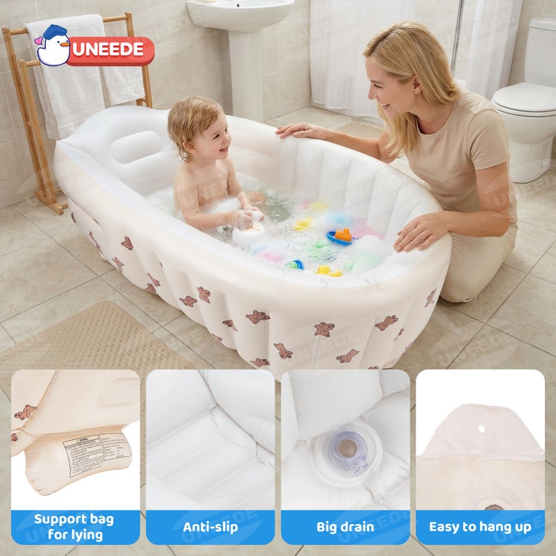 UNEEDE Inflatable Bathtub for Toddlers, Portable Baby Tub with Built-in Air Pump, Anti-Slip Design with Big Drain, Perfect for 0-6 Months Newborn and up, Ideal for Home Travel & Beach - Image 3