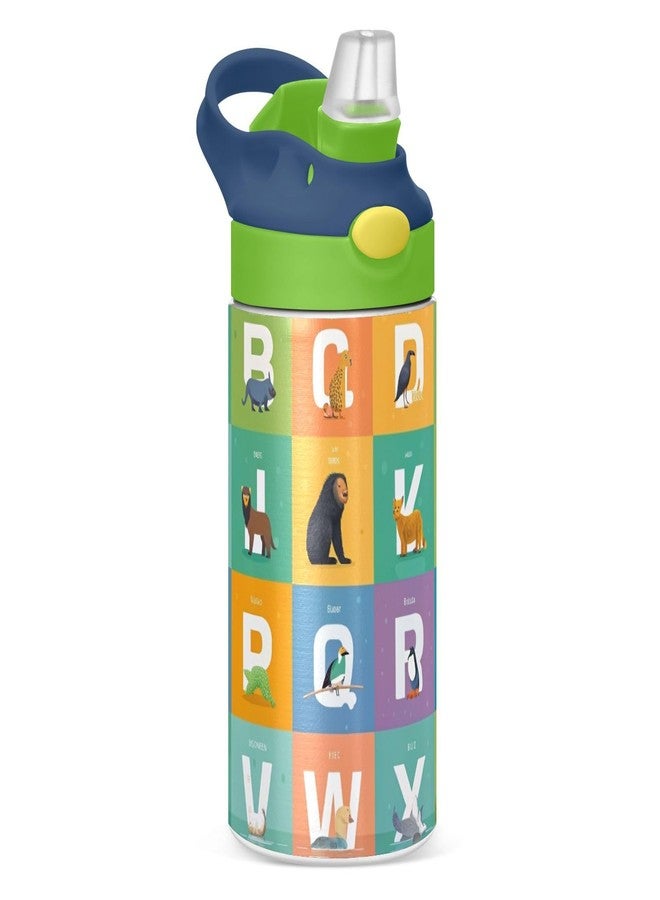 Kigai Animals Alphabet Kids Water Bottle with Straw Lid, BPA Free, 12oz Stainless Steel Vacuum Insulated Leakproof Flask Kids Thermos for Toddlers, School, Office - Image 1