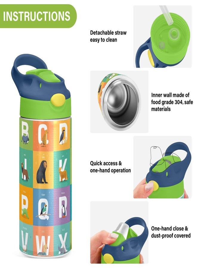 Kigai Animals Alphabet Kids Water Bottle with Straw Lid, BPA Free, 12oz Stainless Steel Vacuum Insulated Leakproof Flask Kids Thermos for Toddlers, School, Office - Image 5